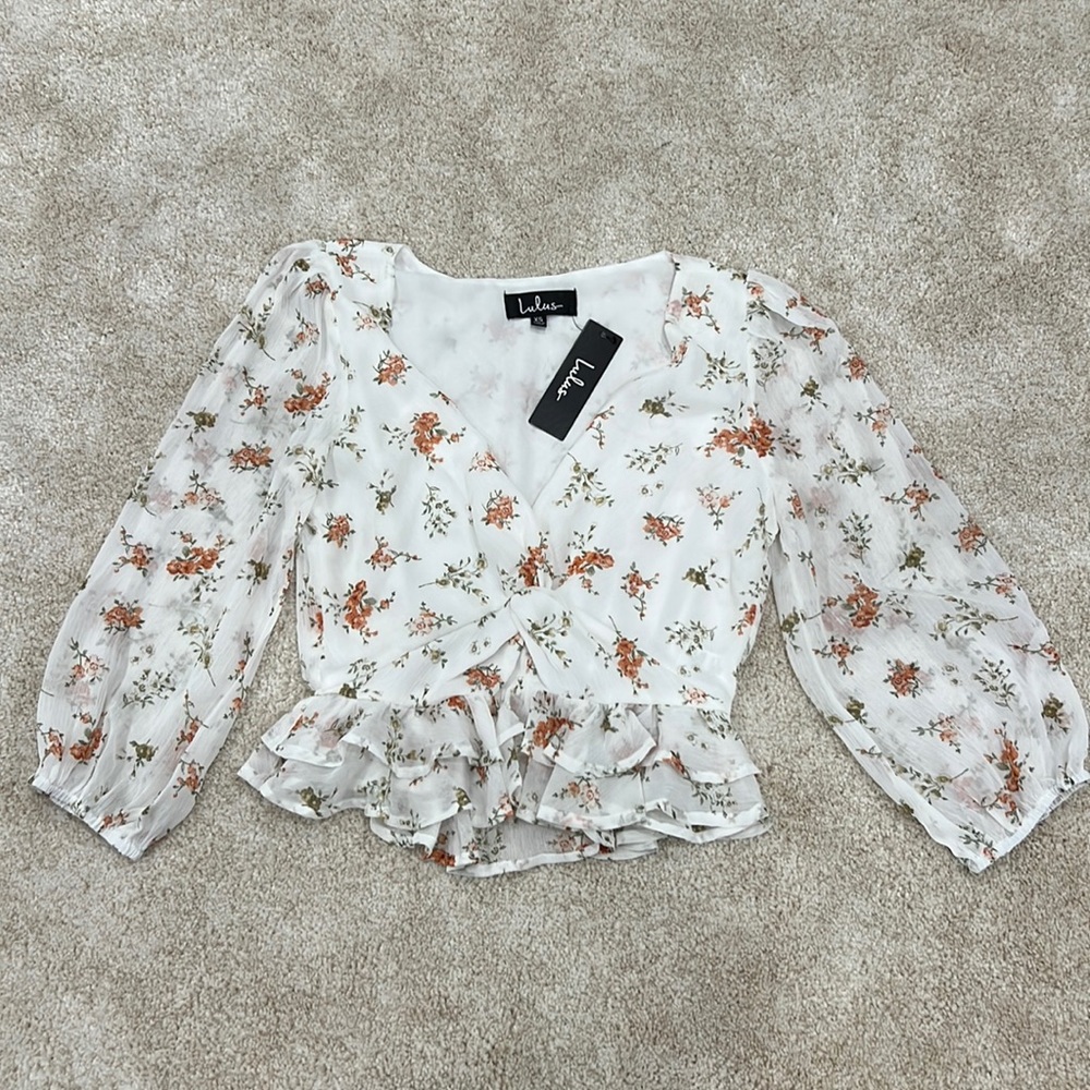 Lulus ruffle chiffon cropped top blouse